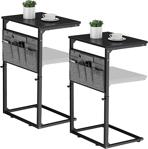 Miniatura 11 de Vagusicc Mesa auxiliar en forma de C, juego de 2 mesas auxiliares altas para sofá, mesa auxiliar pequeña de altura ajustable para espacios pequeños,