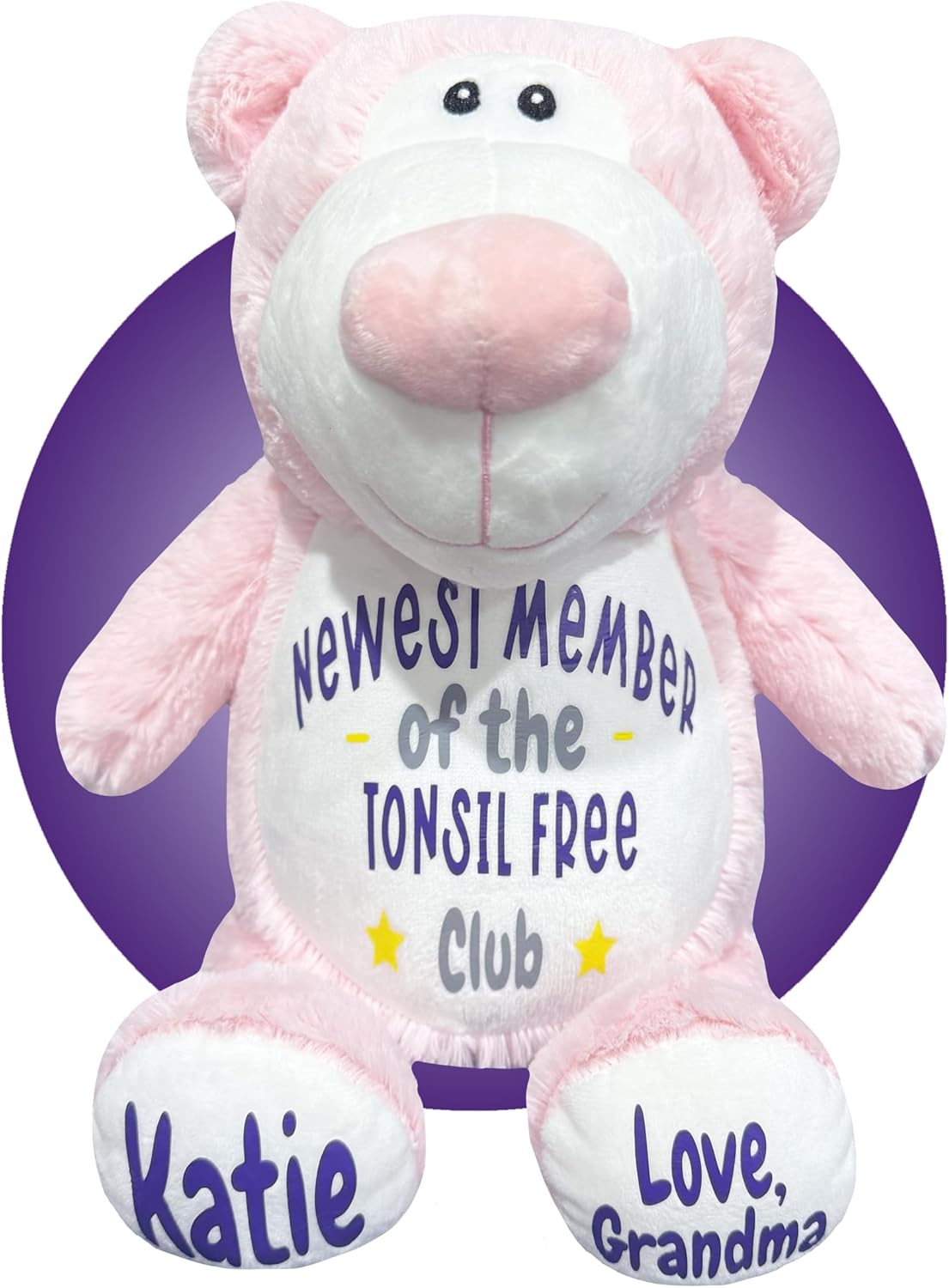 Tonsils Out Gift for Children - Personalized Gifts for Tonsillectomy - Tonsillectomy Recovery Kids - Face Heating Pad - Get Well Soon Gift for Kids Post Tonsil Surgery (Light Pink Bear)