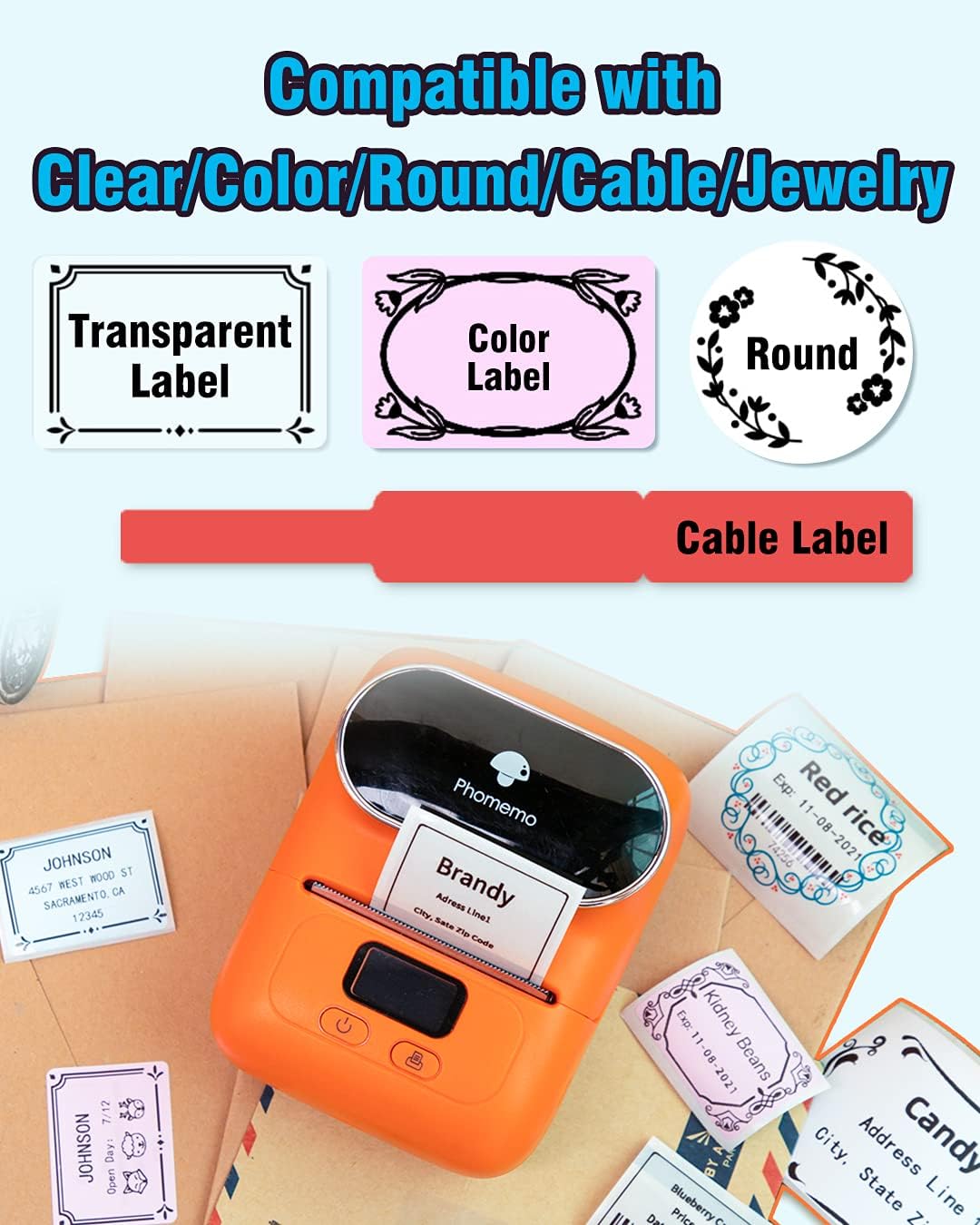 Phomemo-M110 Label Printer- Portable Bluetooth Thermal Mini Label Maker Printer Apply to Labeling, Office, Cable, Retail, Barcode, Compatible with Android & iOS System,with 1 40×30mm Label,White : Office Products