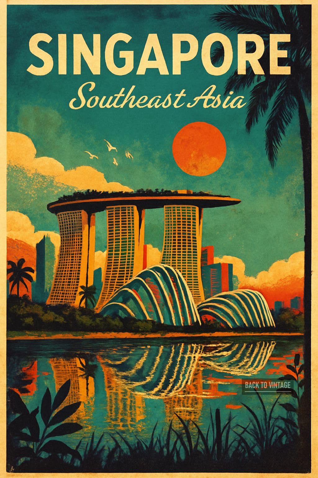 Back To Vintage Multicoloured Vintage Travel Poster Of Singapore With Iconic Skyline_result - A4 Travel City Poster Wall Art Home Decor Art Print Featuring Urban Landmarks And Global Views For Stylish Interior Display