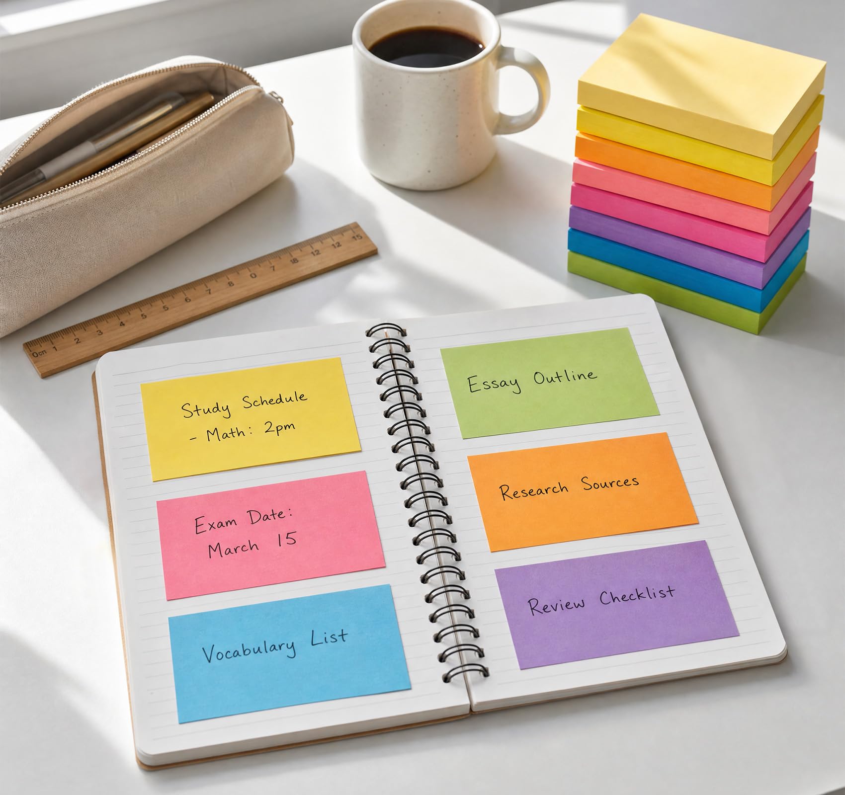Paquete de 12 notas adhesivas grandes, 3 x 5 pulgadas, 12 blocs autoadhesivos de colores brillantes, 100 hojas/bloc, 2 veces el poder de adherencia fácil de publicar para oficina, cuaderno y