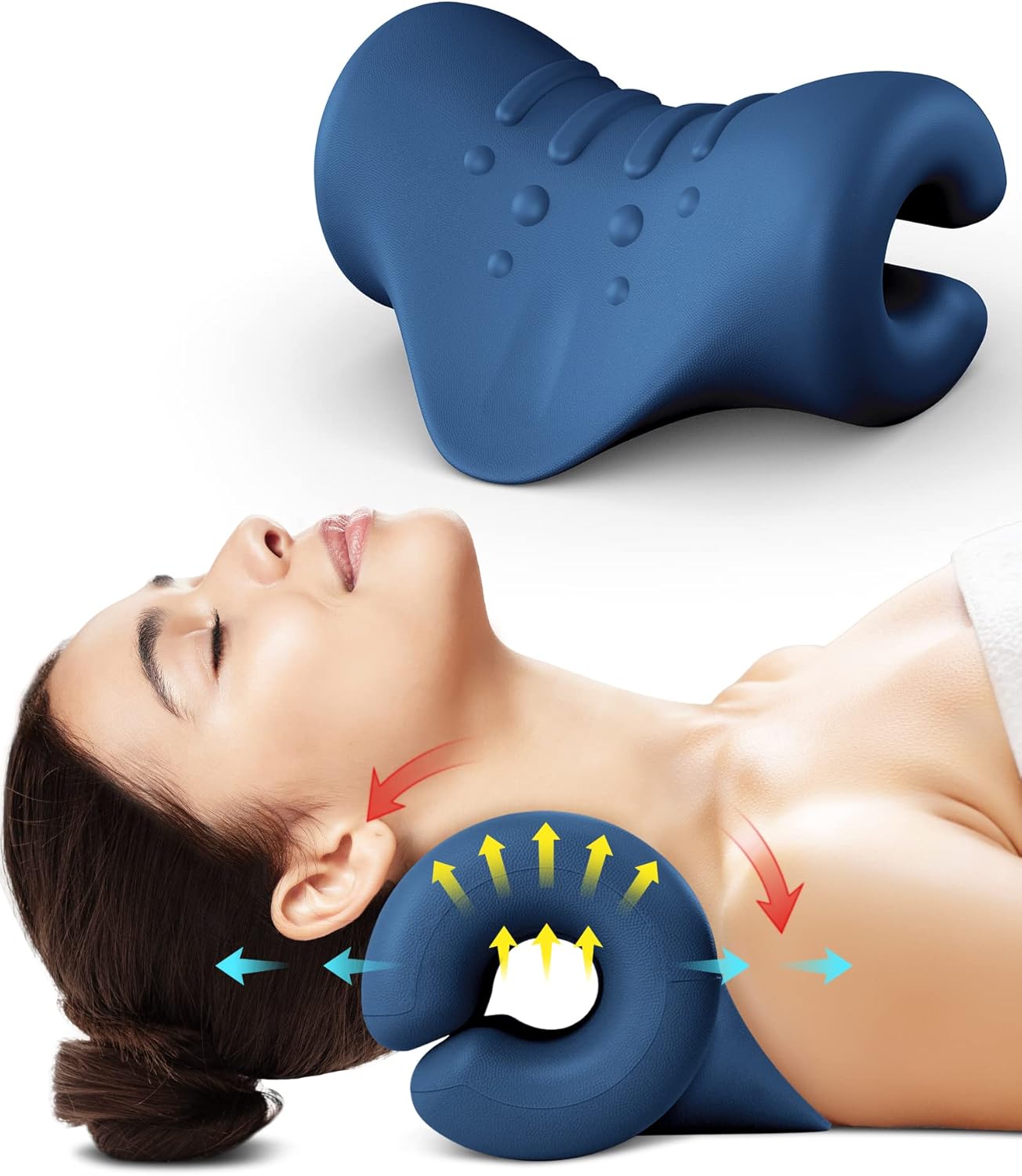 Neck and Shoulder Relaxer,Portable Cervical Traction Device Neck Stretcher,Neck Posture Corrector Chiropractic Pillow for TMJ Pain Relief and Cervical Spine Alignment,Dark Blue : Health & Household