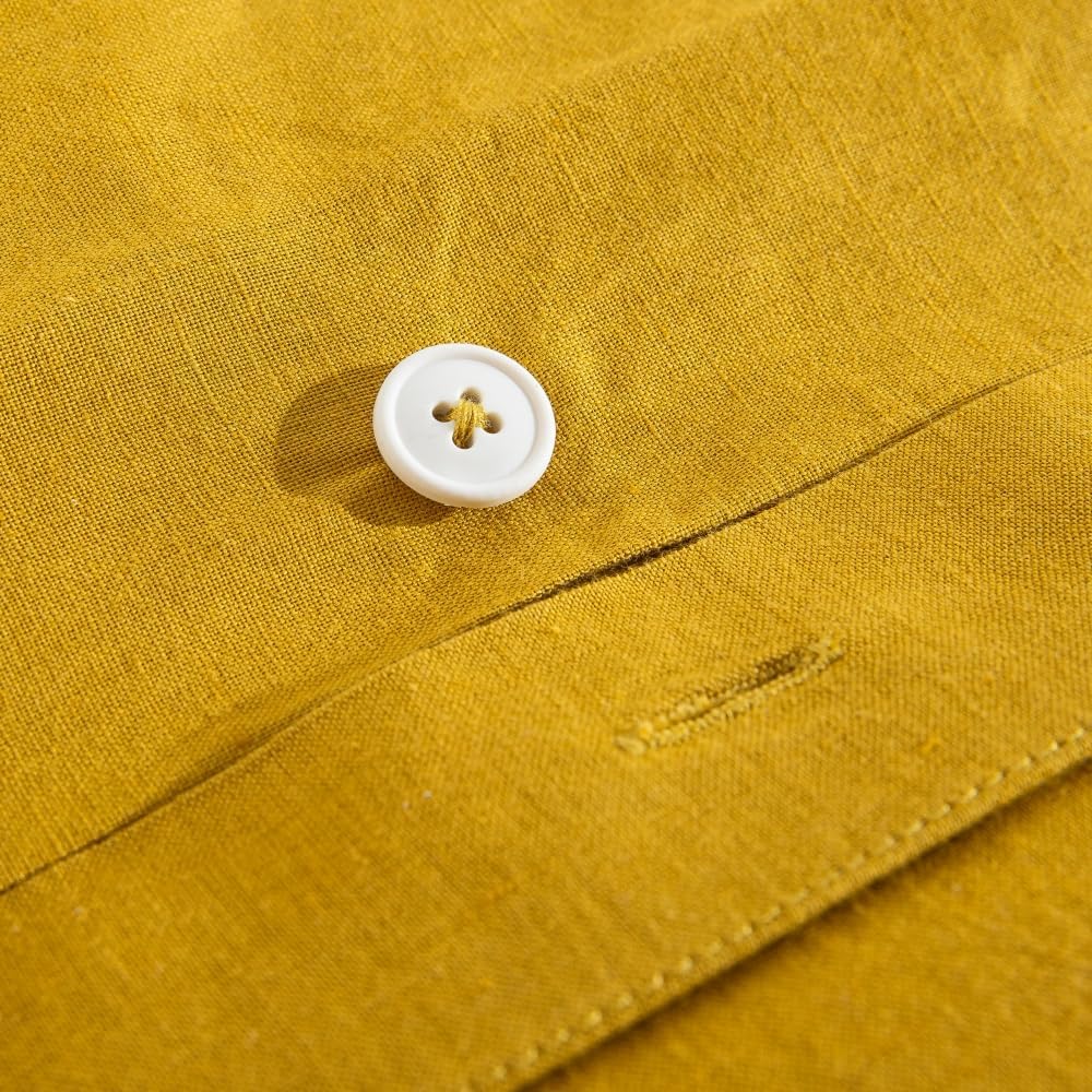 DAUAOTO Linen Blend King Size Duvet Cover Set - 106"x92" Duvet Cover + 2 Shams, 55% Linen 45% Cotton Bedding Sets, Marigold Yellow