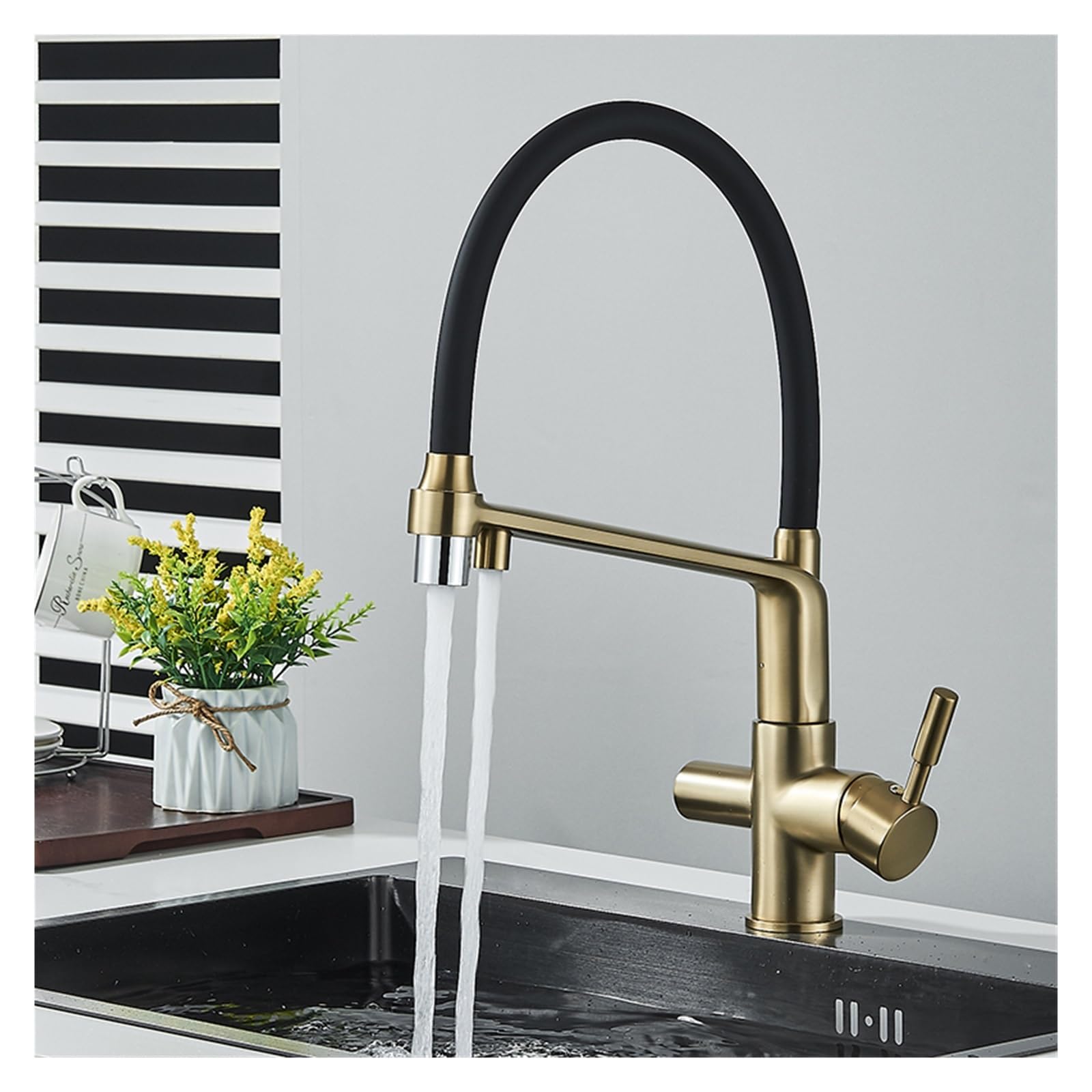 ZYCHSJXA Brushed Filtered Spout Purification Function Faucet 360 Degree Rotating Kitchen Water Crane(Brushed Gold)