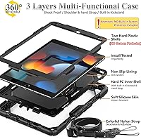 Vista 3 de BMOUO Funda para iPad de 9ª/8ª/7ª generación de 10.2", a prueba de golpes con soporte giratorio de 360°, correa de hombro y mano, funda para iPad