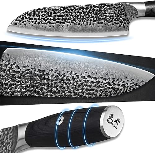 Miniatura 7 de ENOKING Cuchillo de chef profesional de 7 pulgadas, acero inoxidable de alto carbono, cuchillo de cocina japonés ultraafilado para corte de