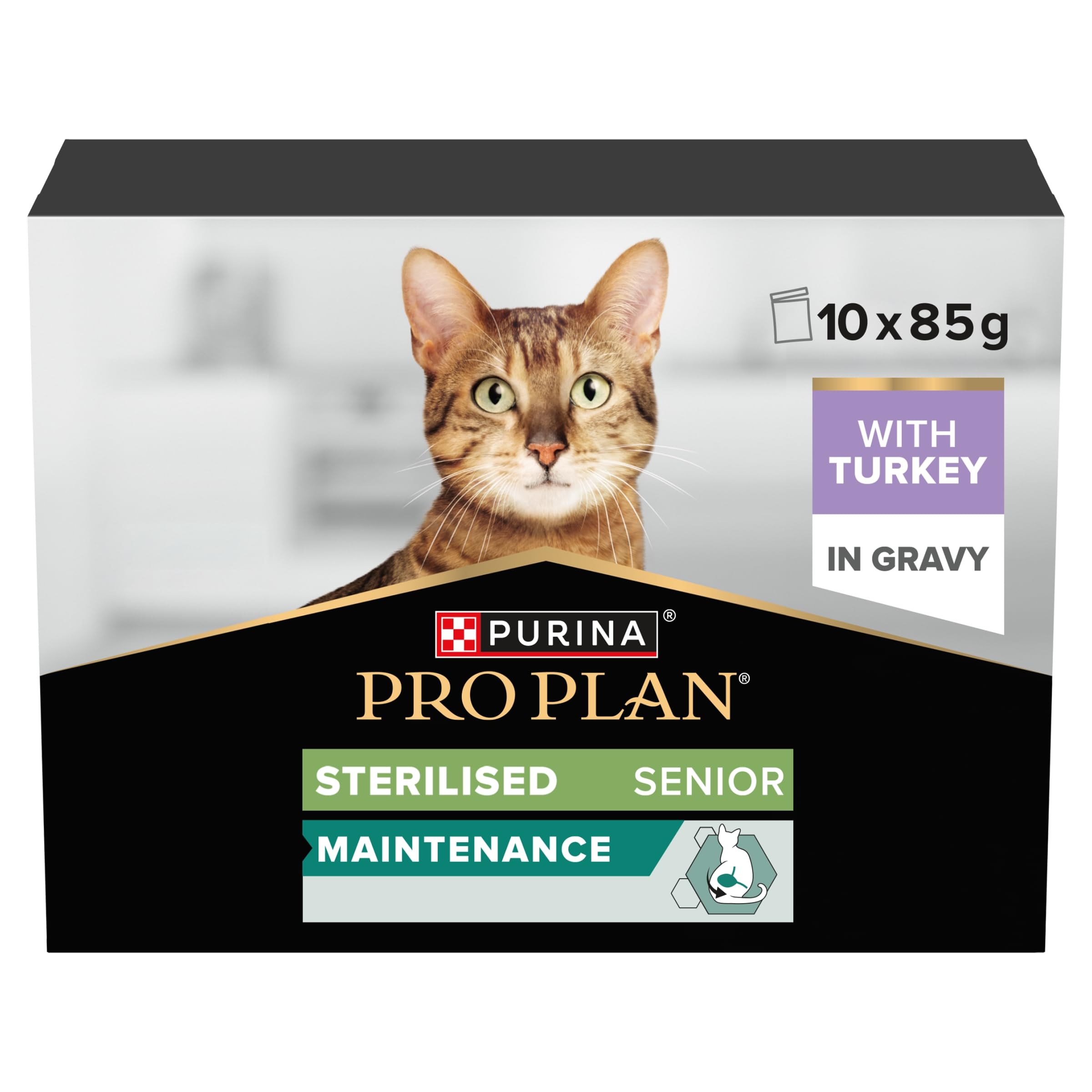 PRO PLAN Senior 7+ Sterilised Turkey in Gravy Wet Cat Food 10x85g (Pack of 4) โ image 1