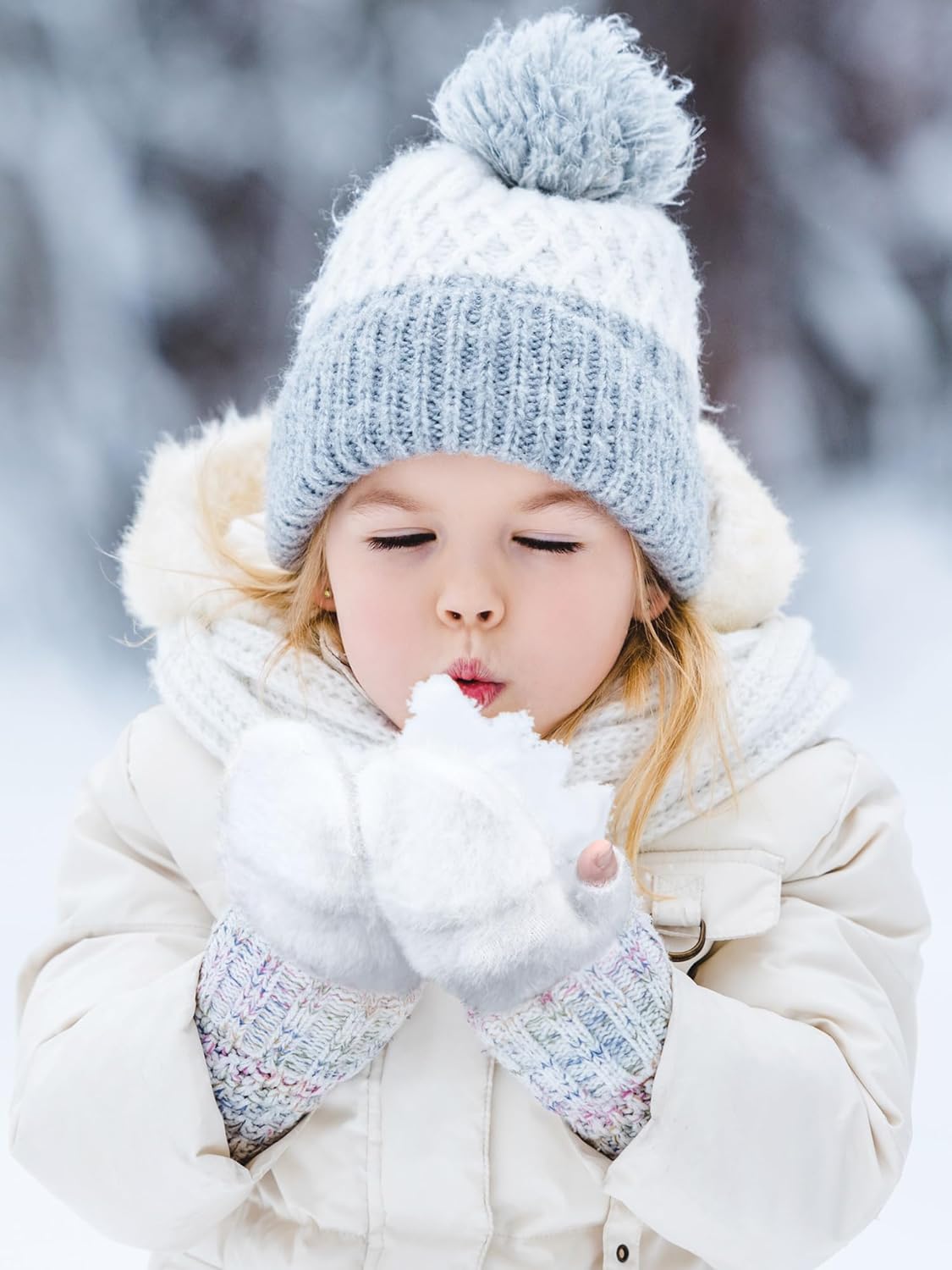 Geyoga 3 Pairs Kids Fingerless Gloves Winter Flip Gloves Warm Convertible Mitten for Girls Teenager Half Fingerless Mittens - Image 7