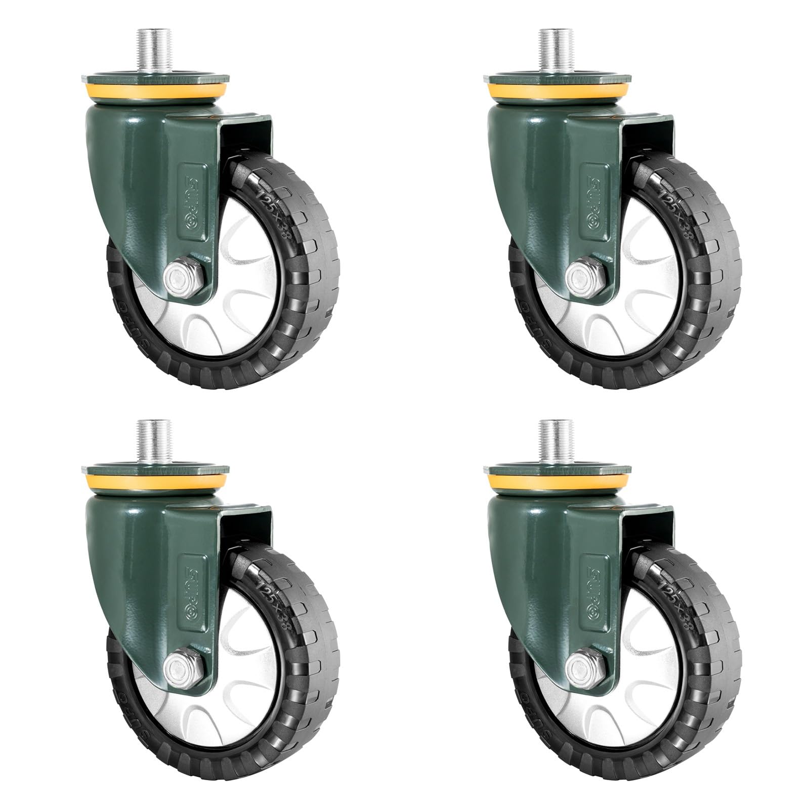 Gerrit 125mm Ruota con Perno Filettato per Carichi Pesanti, M20 Barra Filettata Metrica, Set di 4 Ruote Girevole Industriali Lisce e Silenziose, Ammortizzanti e Resistenti all'usura