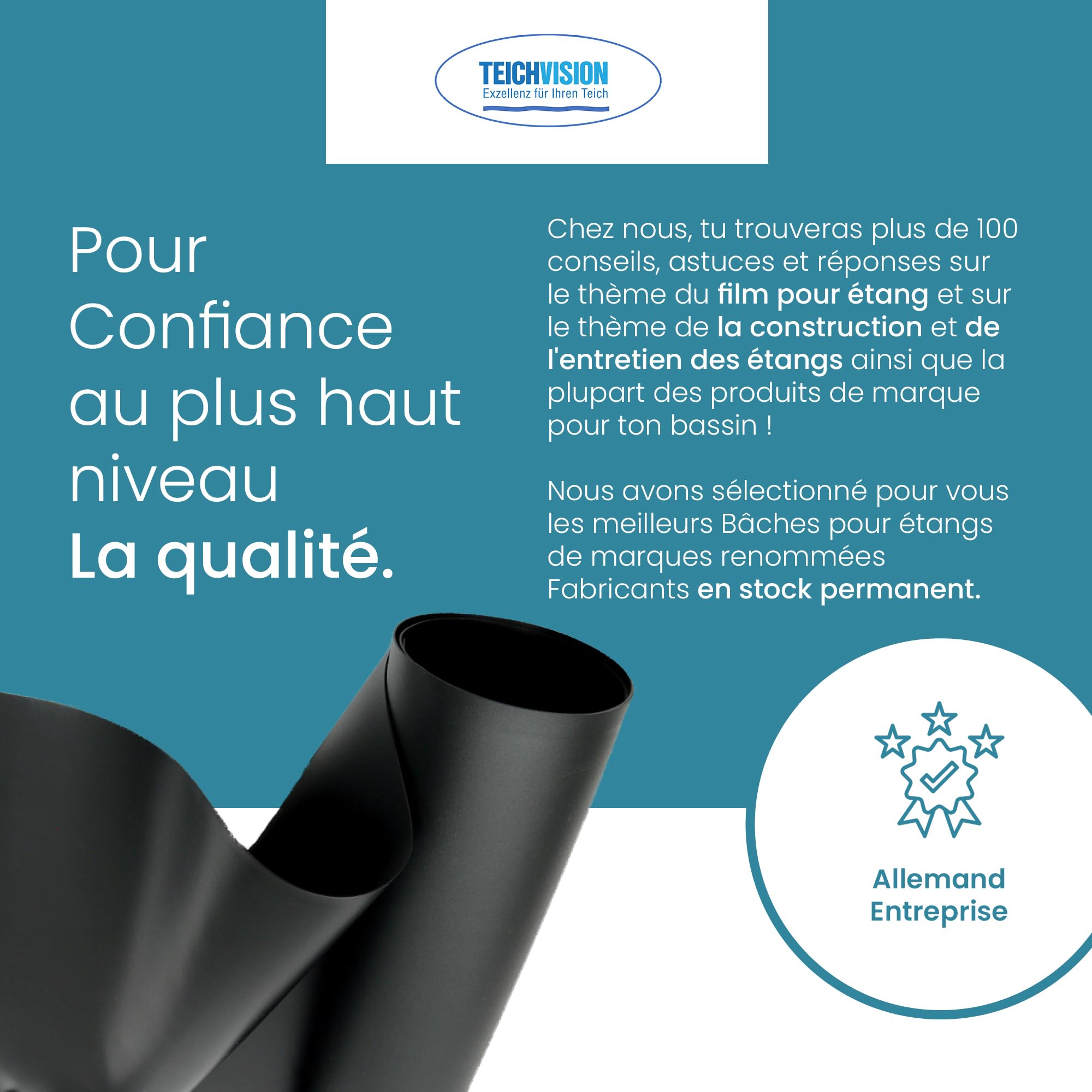 TeichVision bache Bassin en PVC Noir de qualité supérieure 1 mm - 2 m x 3 m/bâche pour Bassin Convient pour Les étangs, Les biotopes, Les piscines Naturelles