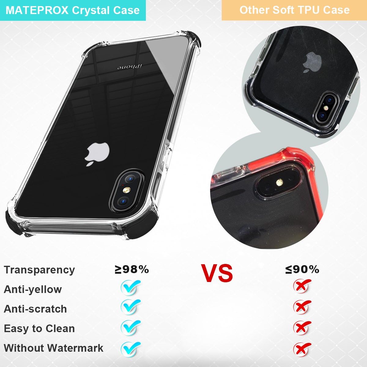 MATEPROX iPhone Xs Max Case Clear Hybrid TPU Hard Cover with Thin Shockproof Bumper Protective Case for iPhone Xs Max 6.5'' (Red)