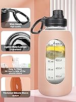 Vista 7 de Botellas de agua de vidrio de 40 onzas con funda de silicona, botellas de hidratación para beber, reutilizables, sin BPA, borosilicato, boca ancha