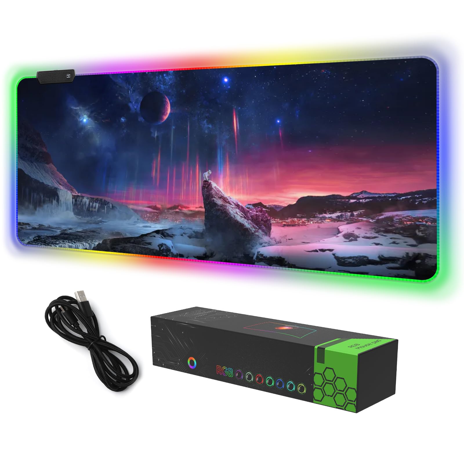 Alfombrilla de mouse para computadora DINKY RGB grande con diseño de espacio celeste 8