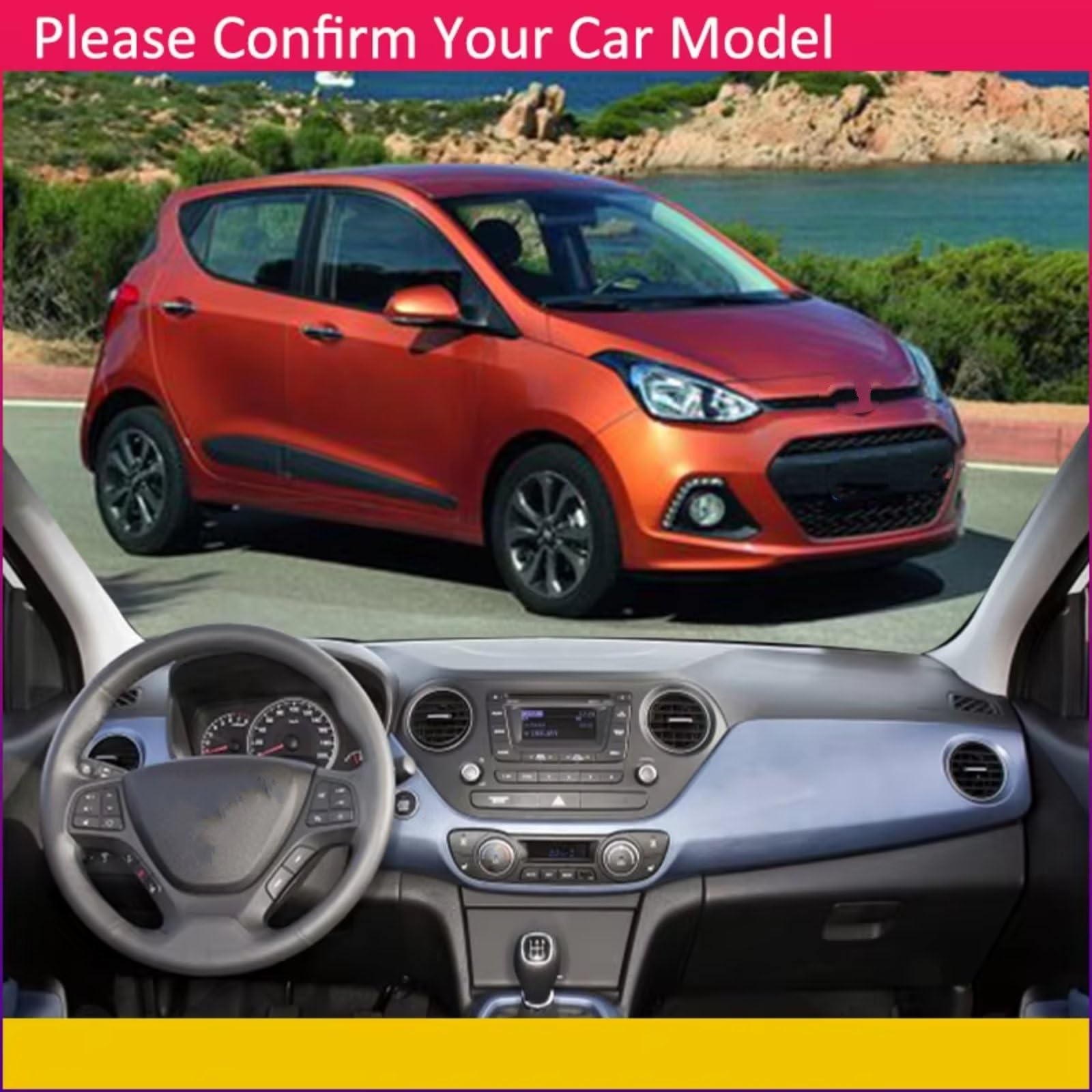 Tappetino Copri cruscotto per Hyundai i10 Grand 2014~2018, Parasole Protettivo, Tappetino Interno per cruscotto, Copertura cruscotto.