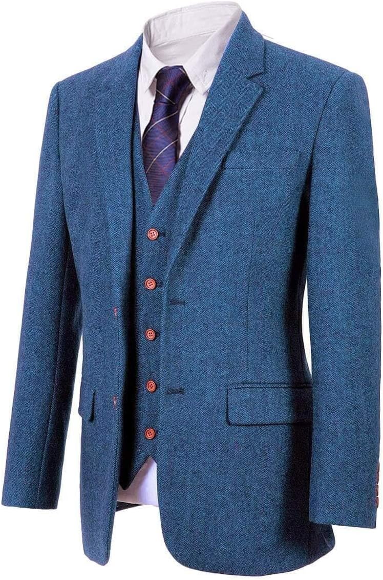 Wemaliyzd Vintage Men's Suit 3 Piece Plaid Tweed Herringbone Suits for Wedding Business Blazer Vest Pants - Image 2