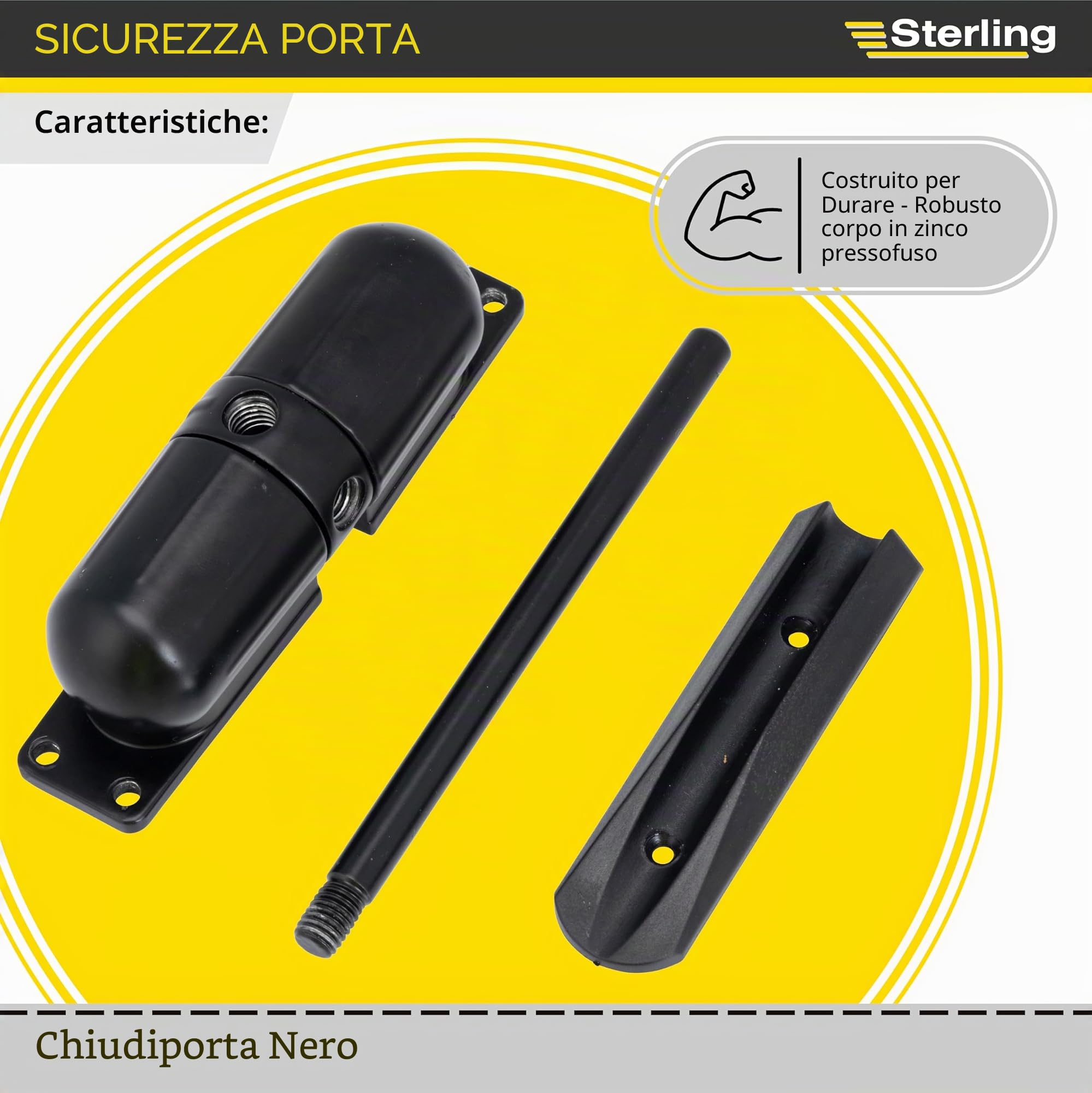Sterling 271 DCBK - Chiudiporta a molla Sterling nero, montato in superficie, con resistenza al fuoco di 1/2 ora
