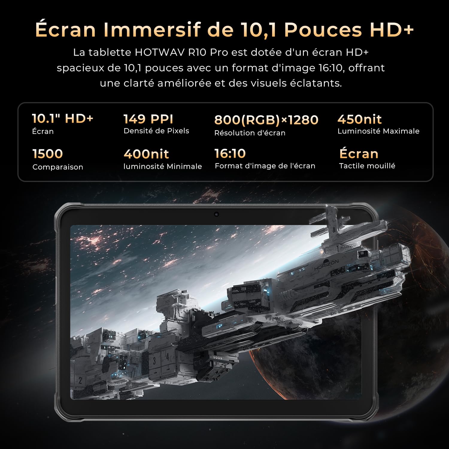 HOTWAV R10 Pro Tablette Incassable-20Go + 256Go/TF 1To Android 14 Tablette | 10080mAh Battery, Écran 10.1" HD+ Tablette Chantier, 13MP+5MP, Octa Core, Dual SIM 4G, Face ID, IP68&IP69K, GPS/OTG