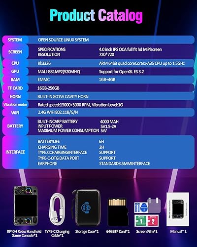 Miniatura 9 de RF40H - Consola de juegos de mano retro, pantalla HD IPS de 4.0 pulgadas, juego clásico retro, portátil con batería de 4000 mAh, compatible