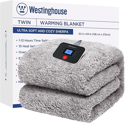 Miniatura 18 de Westinghouse Manta Eléctrica Tamaño Throw, Manta Térmica de Felpa Sherpa Suave con 6 Niveles de Calefacción y 2-10 Horas de Apagado Automático, Gris