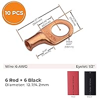 Vista 159 de SELTERM - 2 terminales de anillo resistentes para cable de batería, calibre 4 AWG, pernos de 3/8 pulgadas, terminales de calibre 4, ojales de cobre