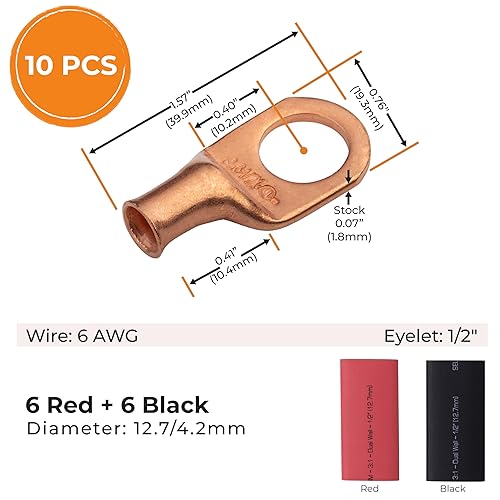 Miniatura 159 de SELTERM - 2 terminales de anillo resistentes para cable de batería, calibre 4 AWG, pernos de 3/8 pulgadas, terminales de calibre 4, ojales de cobre