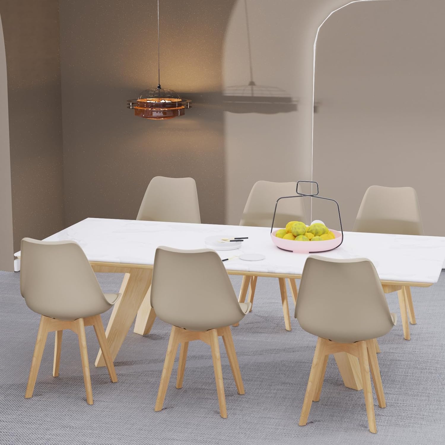 JIJIAN Set di 6 Sedie Sala da Pranzo, Gambe in Legno di Faggio, Imbottite in Pelle PU, Design Ergonomico, Stile Nordico, Adatte per Sala da Pranzo, Cucina, Soggiorno, Sala Riunioni, Bar, Caffè
