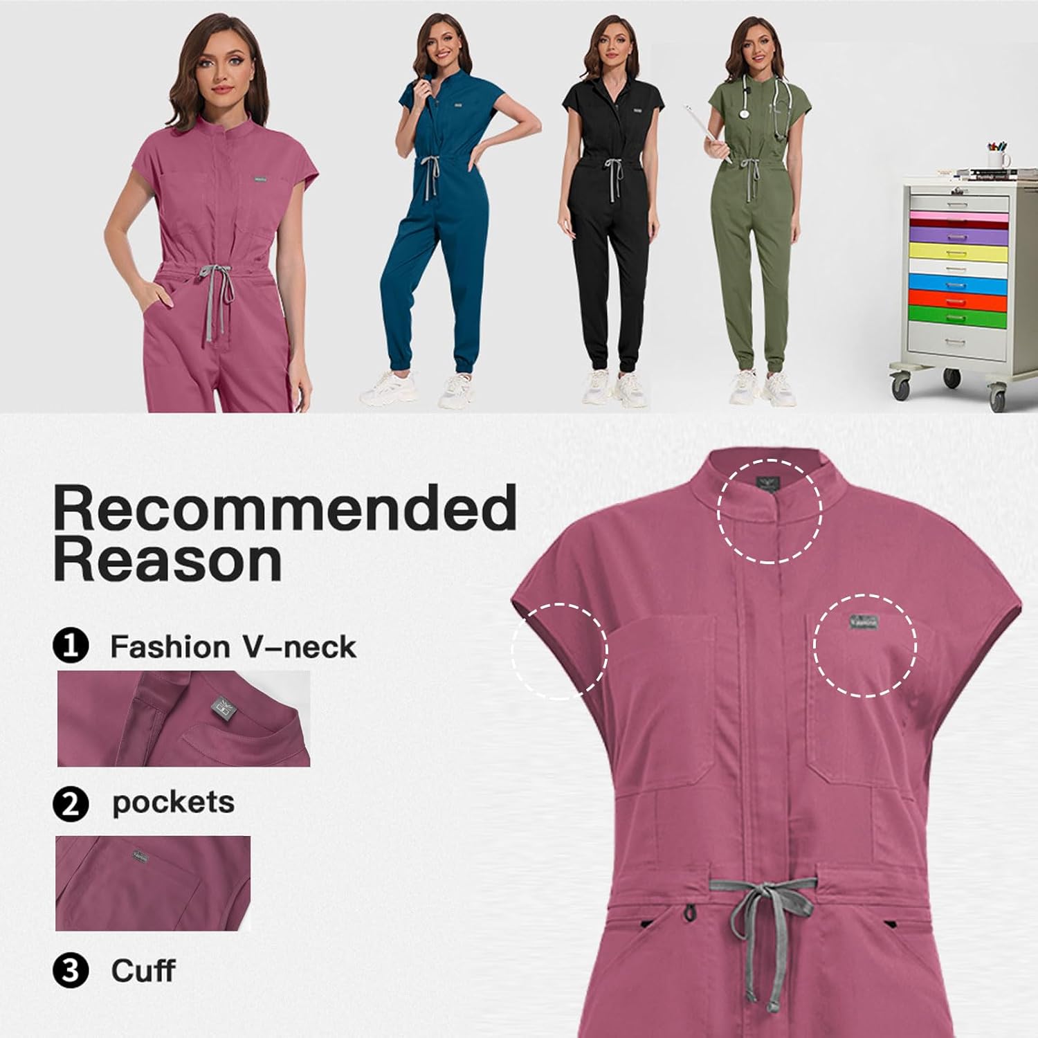 Women's Scrubs Jumpsuit - Soft Stretch Medical Scrub Set with Pockets, Comfortable Nurse & Doctor Workwear - Image 2