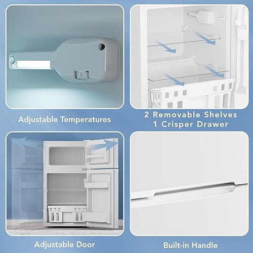 Miniatura 3 de Refrigerador pequeño de 3.1 pies cúbicos con congelador, refrigerador compacto de 2 puertas, mininevera con estantes de vidrio ajustables y