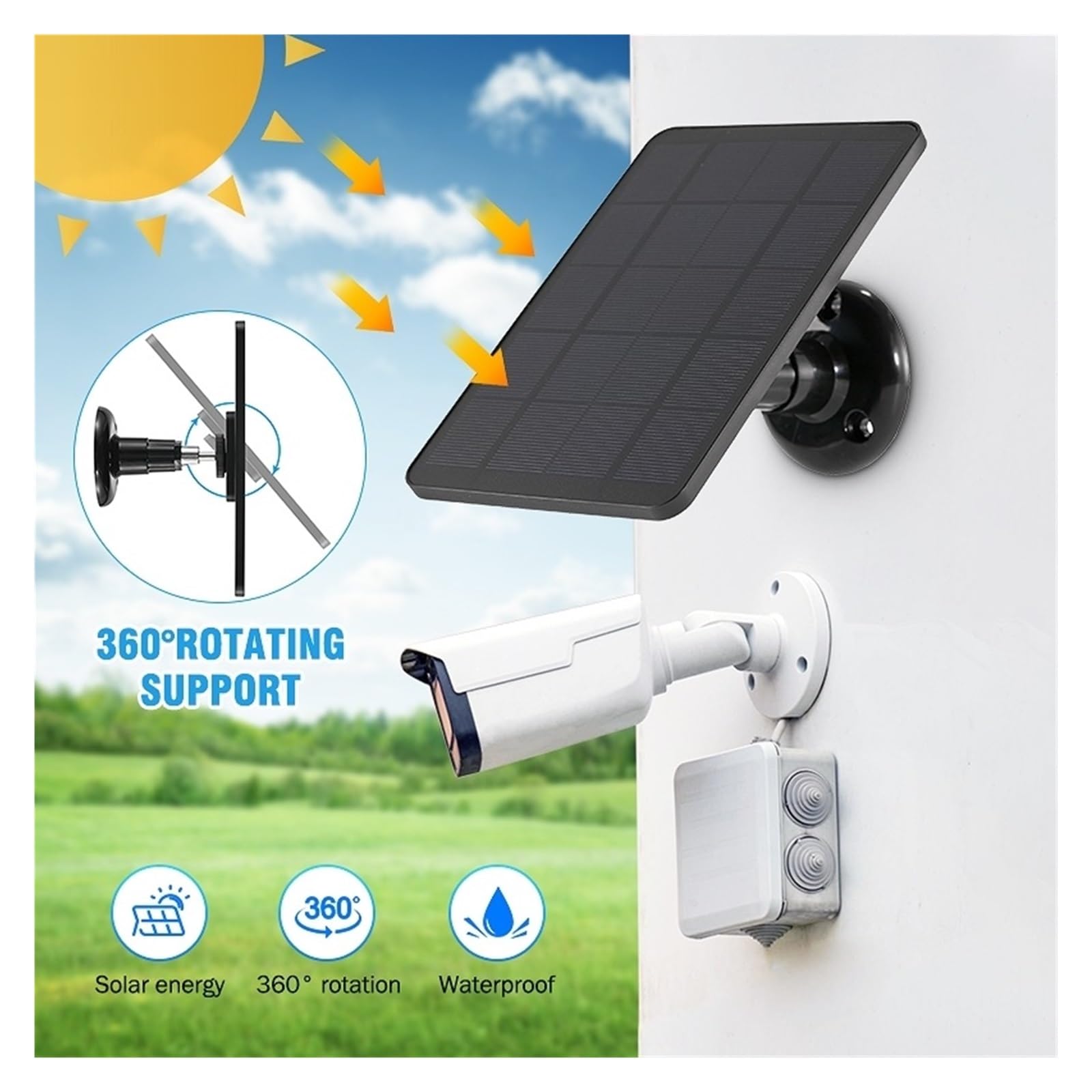 Panel słoneczny 10W ładowarka do ogniw słonecznych 5V Outdoor Hiking wodoodporny panel ładowania energii słonecznej rozszerzenie dzwonka do aparatu do domu(Black)