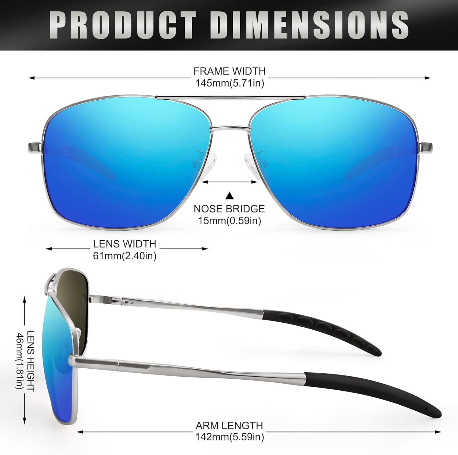 Aviator Sunglasses for Men Women, UV Protection Ultra Lightweight Rectangular Polarized Sunglasses - Image 3