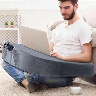 HOMBYS Extra Large Gaming Arm Rest Pillow - Lap Desk, Crochet Support, Foam Bed Rest Reading Pillow (Dark Grey)