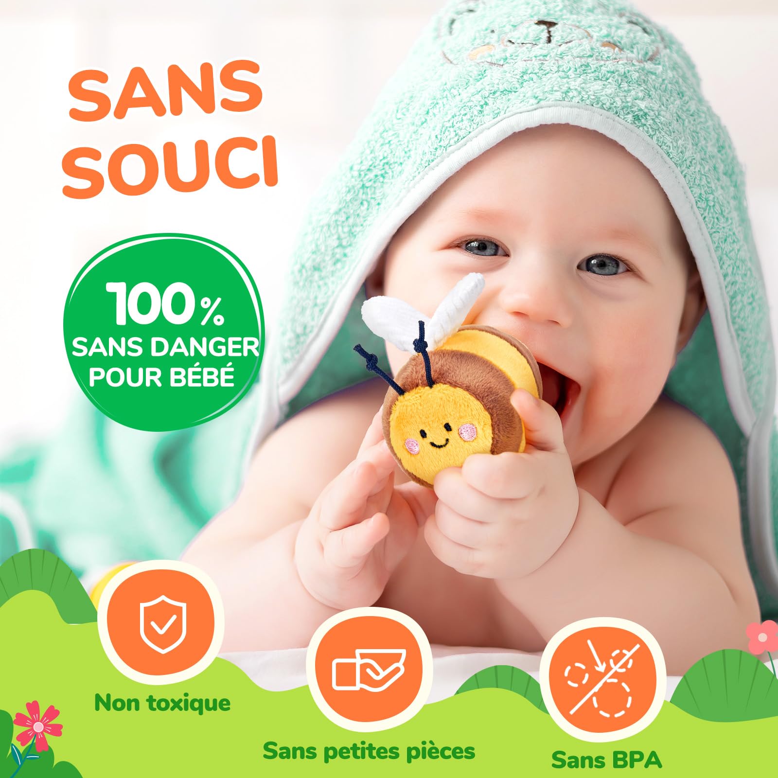 JoyCat Jouet Bebe 6-12 Mois, Ruche avec 5 Abeilles en Peluche, Jouet Montessori avec Hochets, Miroirs, Jeux Sensoriel Bebe 6 Mois, Cadeau Bebe Enfant 1 an Garçon Fille