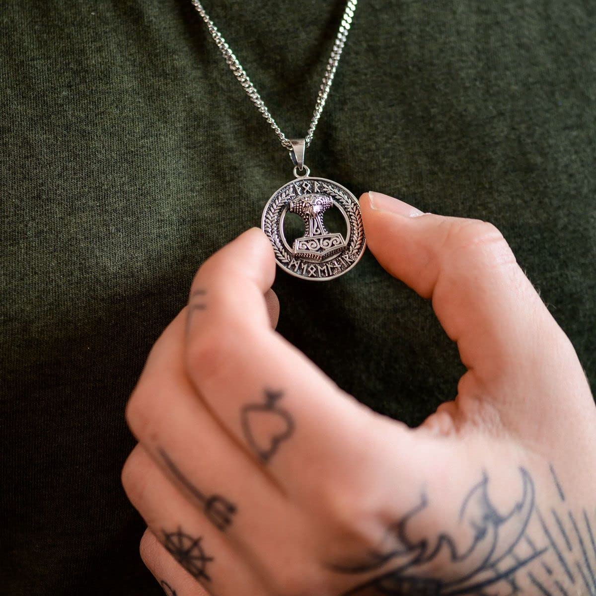 MATERIA by Matthias Wagner Thors Hammer Anhänger Silber 925 Kettenanhänger Herren Wikinger rund KA-135