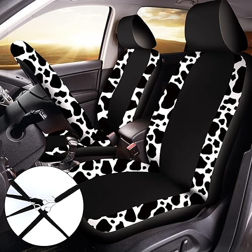 Miniatura 20 de Frienda Juego completo de 13 fundas de asiento de automóvil con estampado de vaca para mujeres y hombres, accesorios de automóvil con estampado