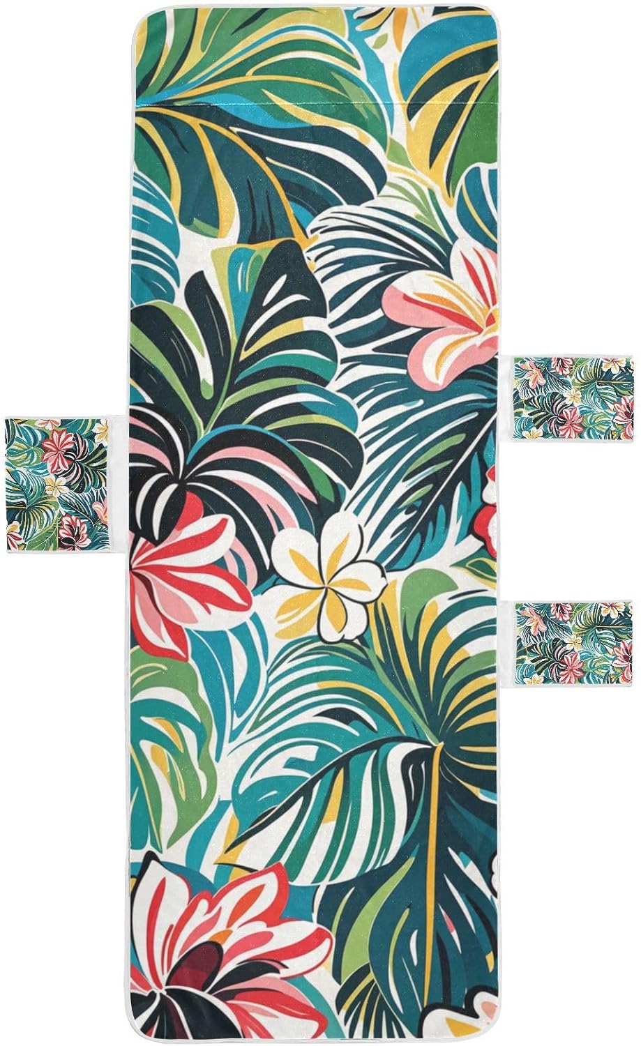 Colorful Summer Hawaiian Flowers Patio Chaise Lounge Chair Cover Heavy Duty Polyester Pool Chair Cover with Pockets for Beach Garden Courtyard Trips, 85" X 30"
