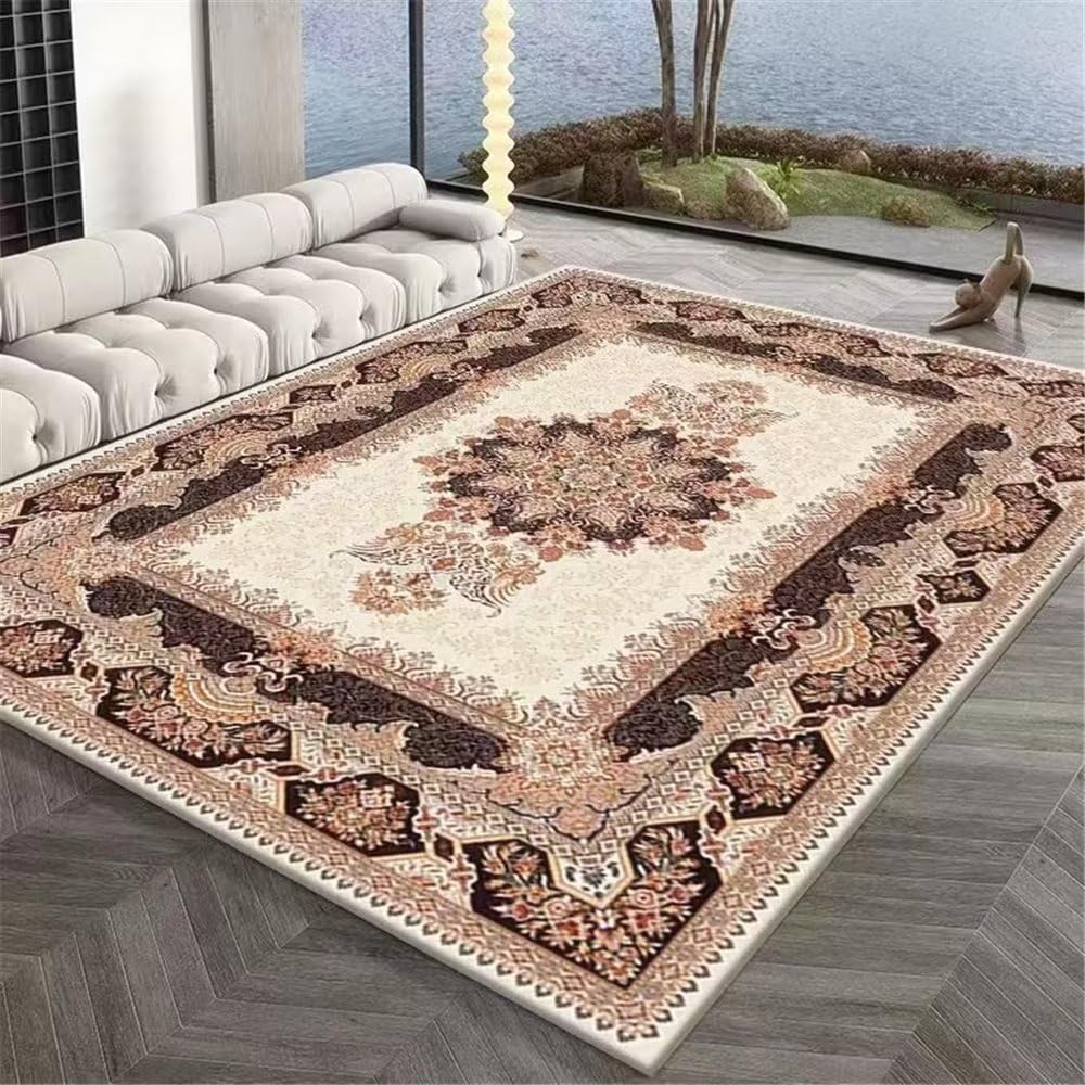 Tapis de salon marron géométrique 100x200cm lavable pour chambre