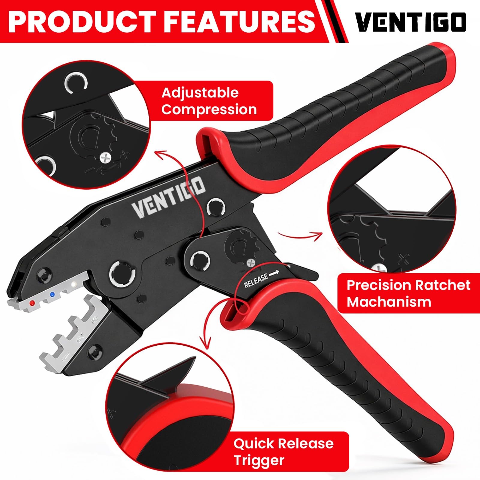 Pinza crimpatrice autoregolante per cavi da 10 a 24 AWG, pinza spelafili automatica resistente e strumento di crimpatura per elettricisti