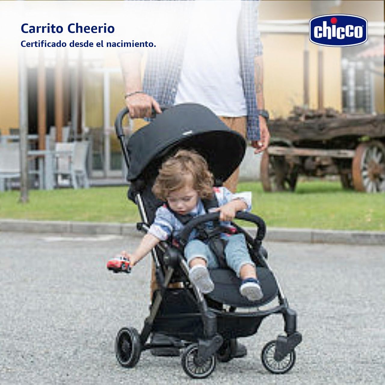 Chicco Silla Paseo Bebé Cheerio, Cochecito 0 Meses a 15 kg Ligero, Compacto, Plegable, Reclinable con Posición para Dormir, Cierre Automático en 1 Movimiento, Capota para Lluvia, Color Negro, 1 Unidad