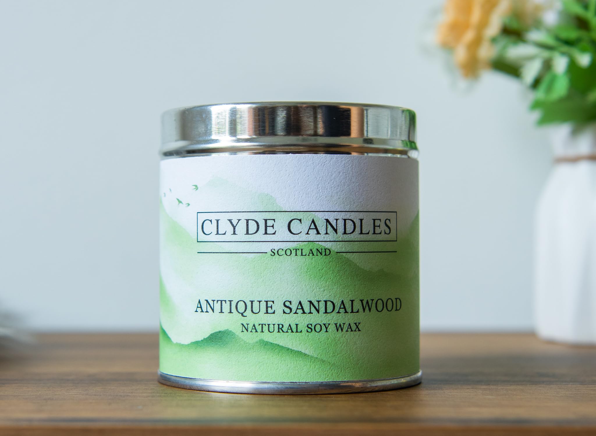 Clyde Candles Violet Natural Soy Candle Tin - Scotland - Vegan Scottish Gifts, British Made (Antique Sandalwood)