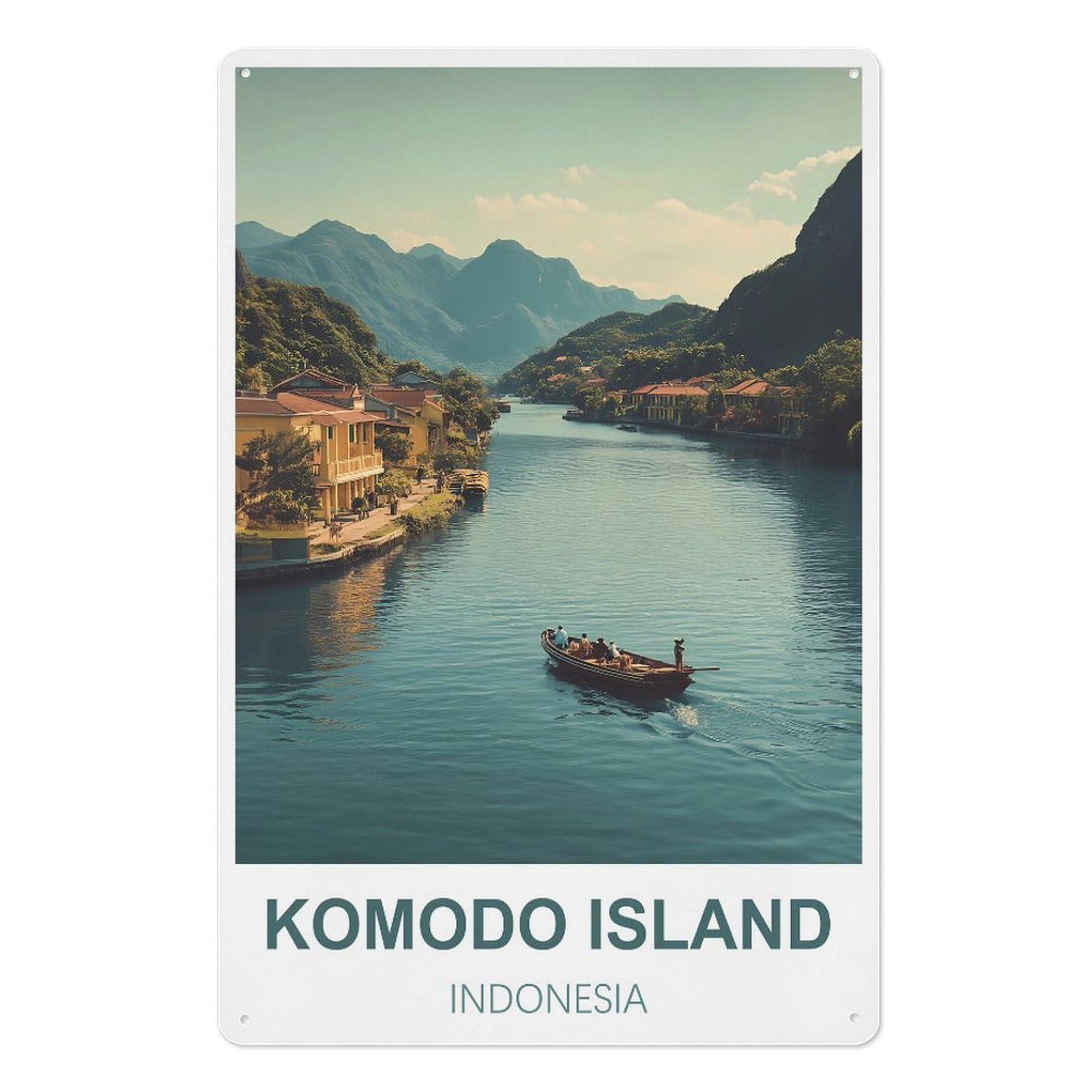 Island Indonesia Retro Design Tin Painting Vintage Tin Sign 08x12inch(20x30cm) Wall Art for Home Office Bedroom Living Room Cafes Wall Decor