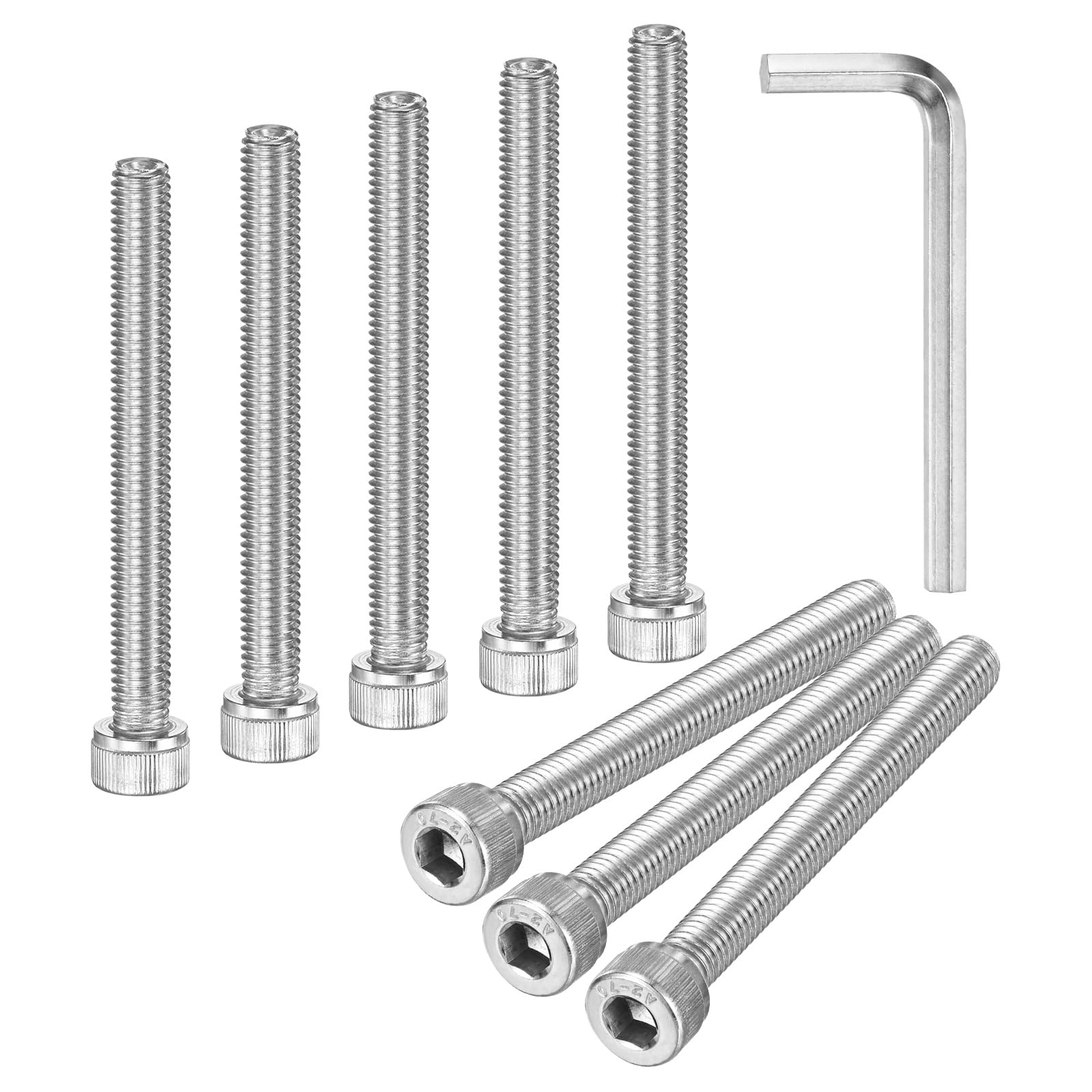M METERXITY 10-Pack M8 x 75mm Socket Head Cap Screws, 304 Stainless Steel Hex Machine Bolts, Allen Socket Drive Screw with Hex Wrench for Repair/DIY, Fully Threaded Fasteners Kit [Silver] — image 1