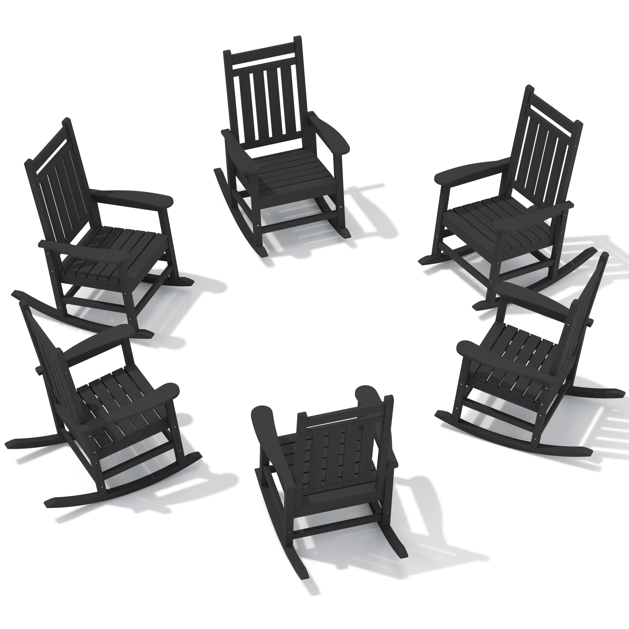 SERWALL Outdoor Rocking Chair Set of 6, Patio Rocking Chairs for Adults, Black