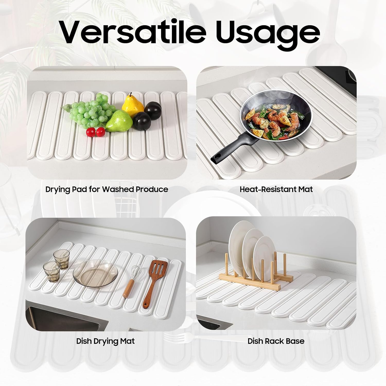 Stone Dish Drying Mat for Kitchen Counter, Quick Dry Stone Mat Kitchen for Dishes Bottles Cups, Large Foldable Diatomaceous Earth Dish Drying Mats Mat