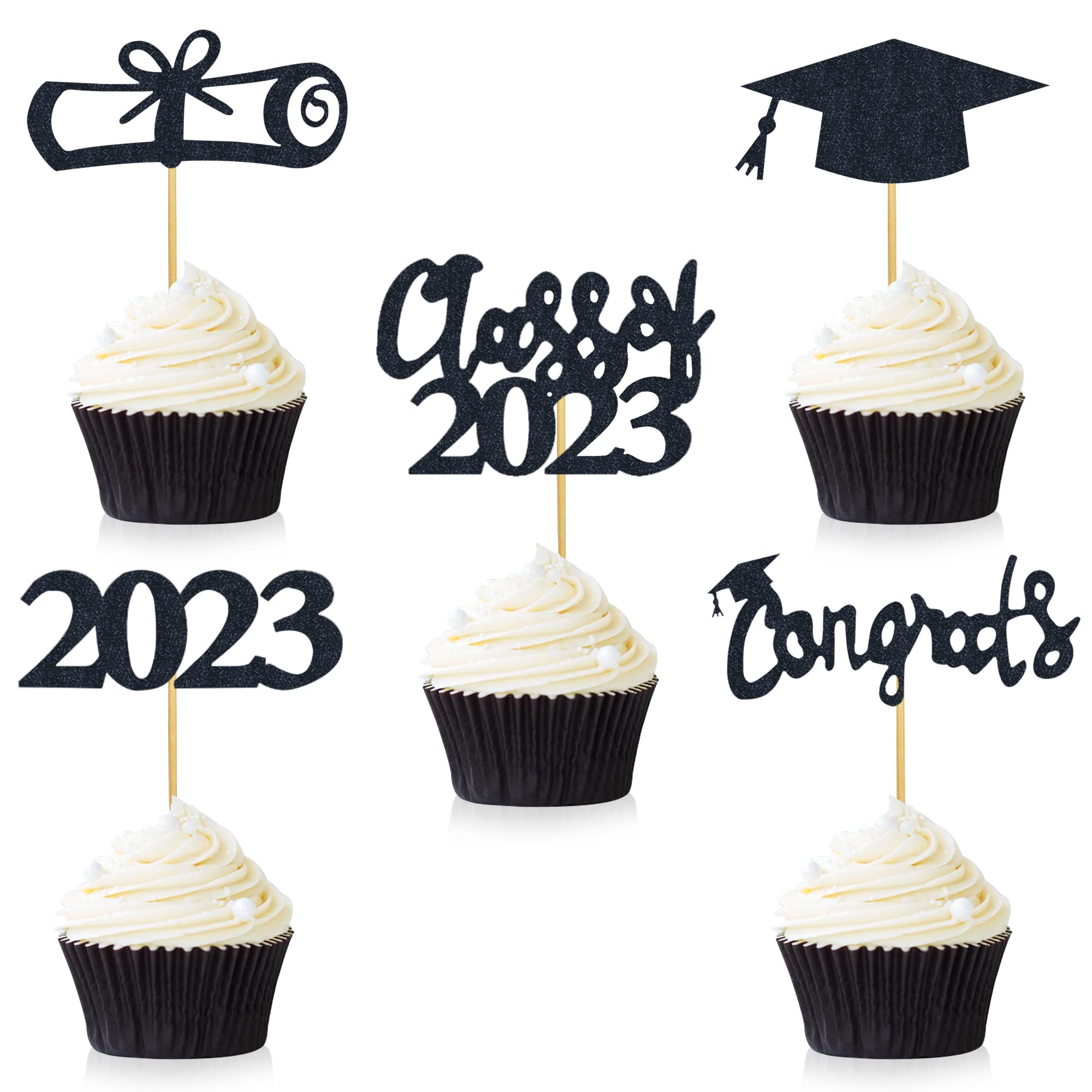 30 PCS Graduation Cupcake Toppers 2025 Diploma Grad Cap Cake Toppers Food Picks for Party Supplies and Graduation Party Favors 5 Styles