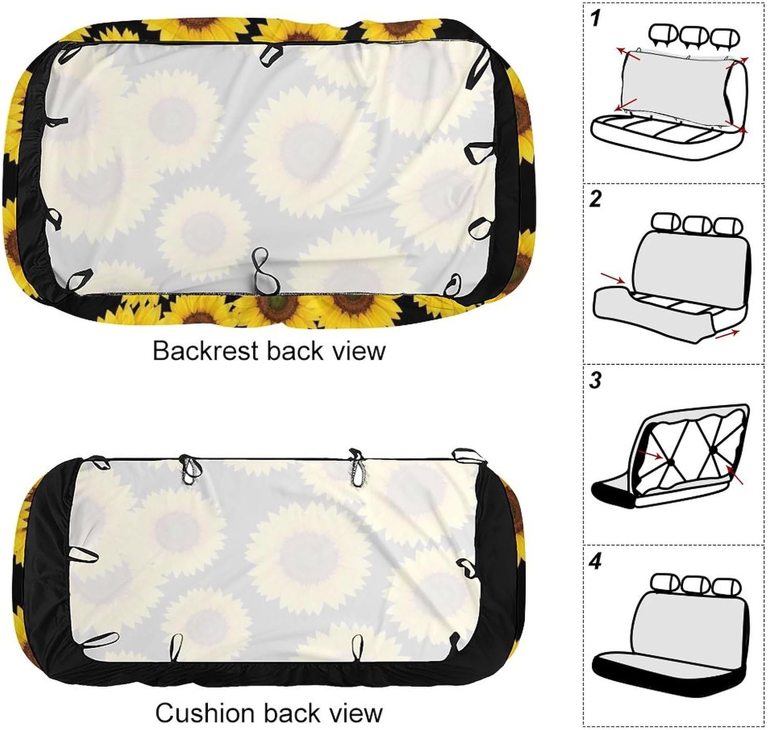Men's Padded Rear Bench Car Seat Cover, Universal Fit Auto Soft Back Seat Cover, Dirt Proof Dog Car Back Seat Cover for Trucks SUV Compatible with Yellow Sunflowers