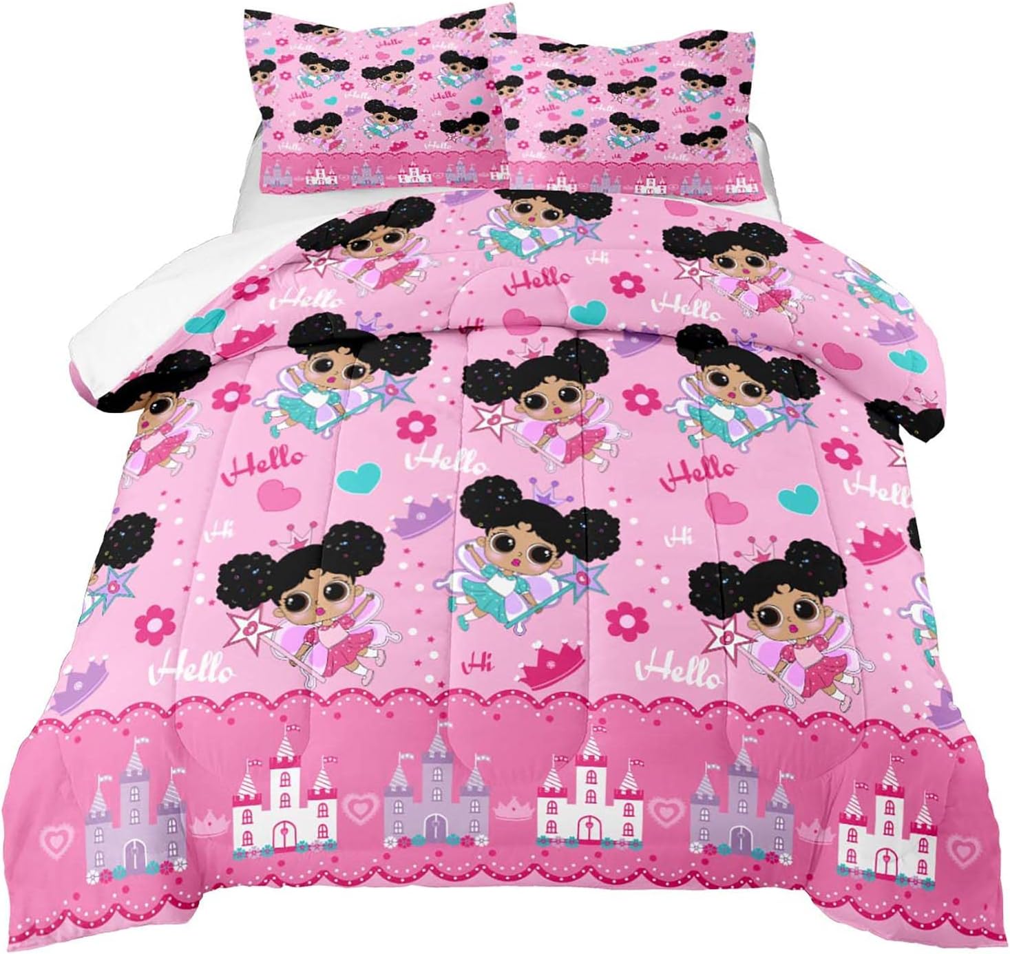 Pink Ballerina Comforter Set Full Size - Black Girl Ballet Princess Bedding For Kids Room Decor