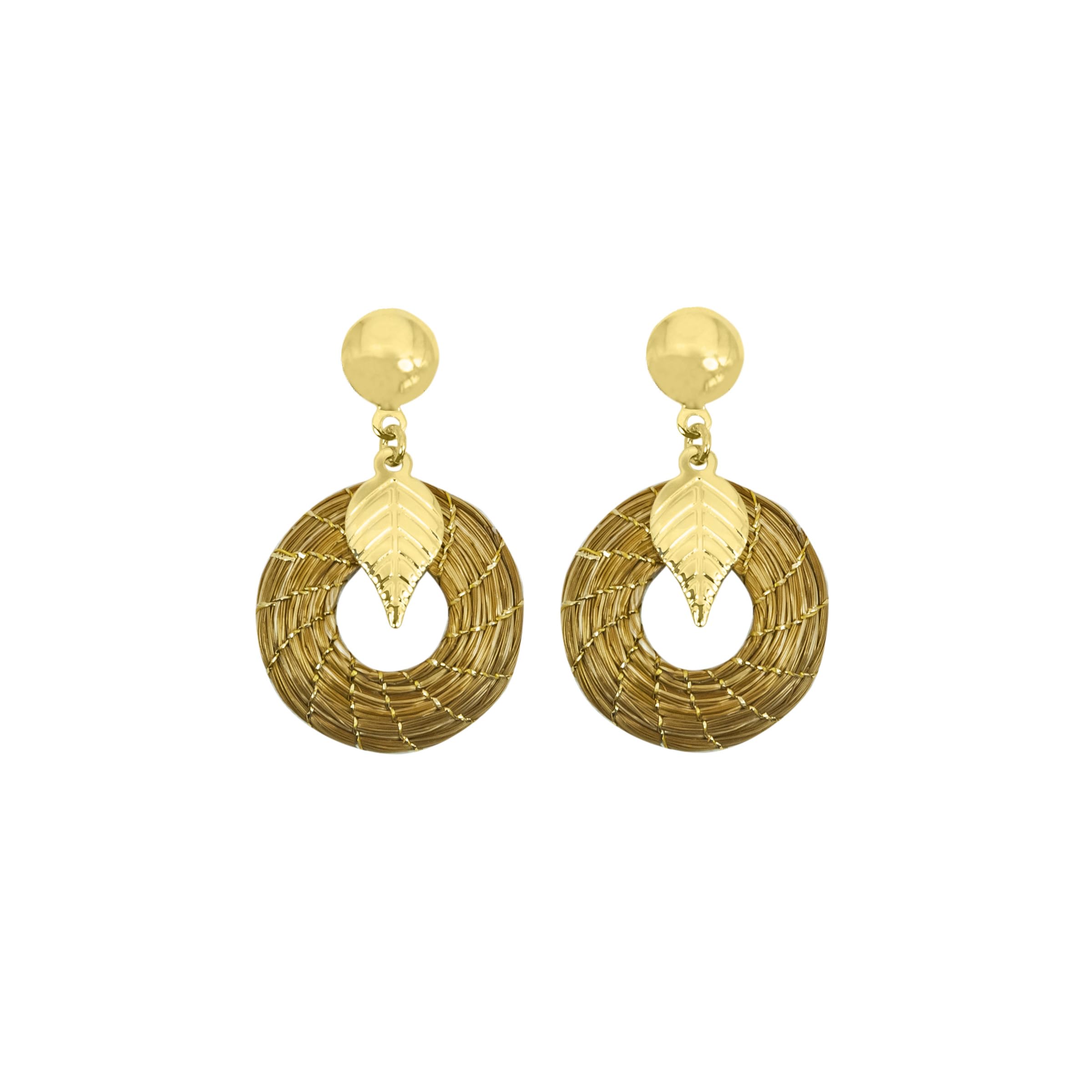 Vera Navarro HandmadeVERA NAVARRO - Pendientes Mandala Abierta Oro Vegetal - Ø 20 mm - Aro, Cierre Rosca - Hecho a Mano 100% Natural