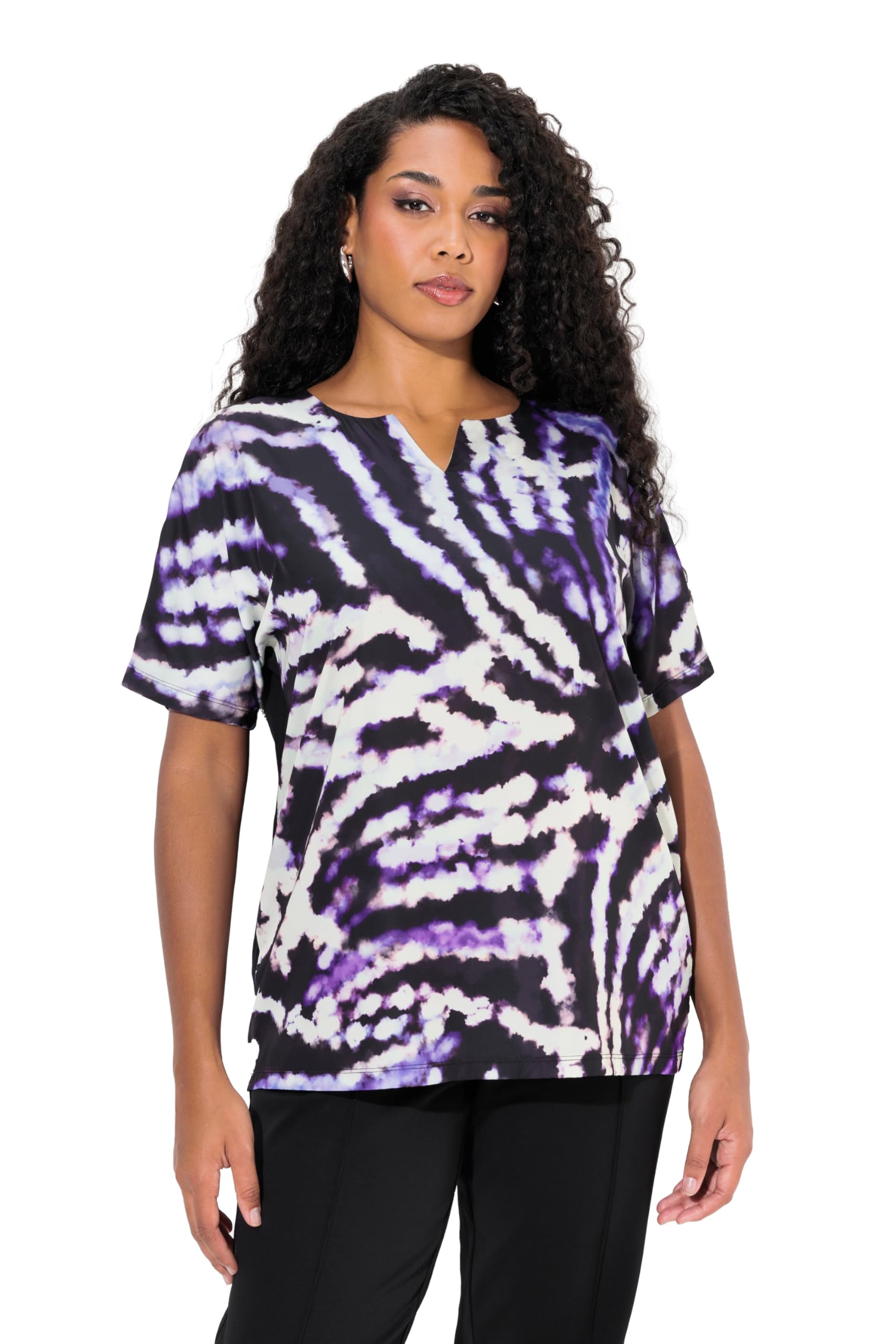 Ulla Popken Camiseta Tipo Blusa, patrón Batik, Cuello de túnica, Media Manga 833627