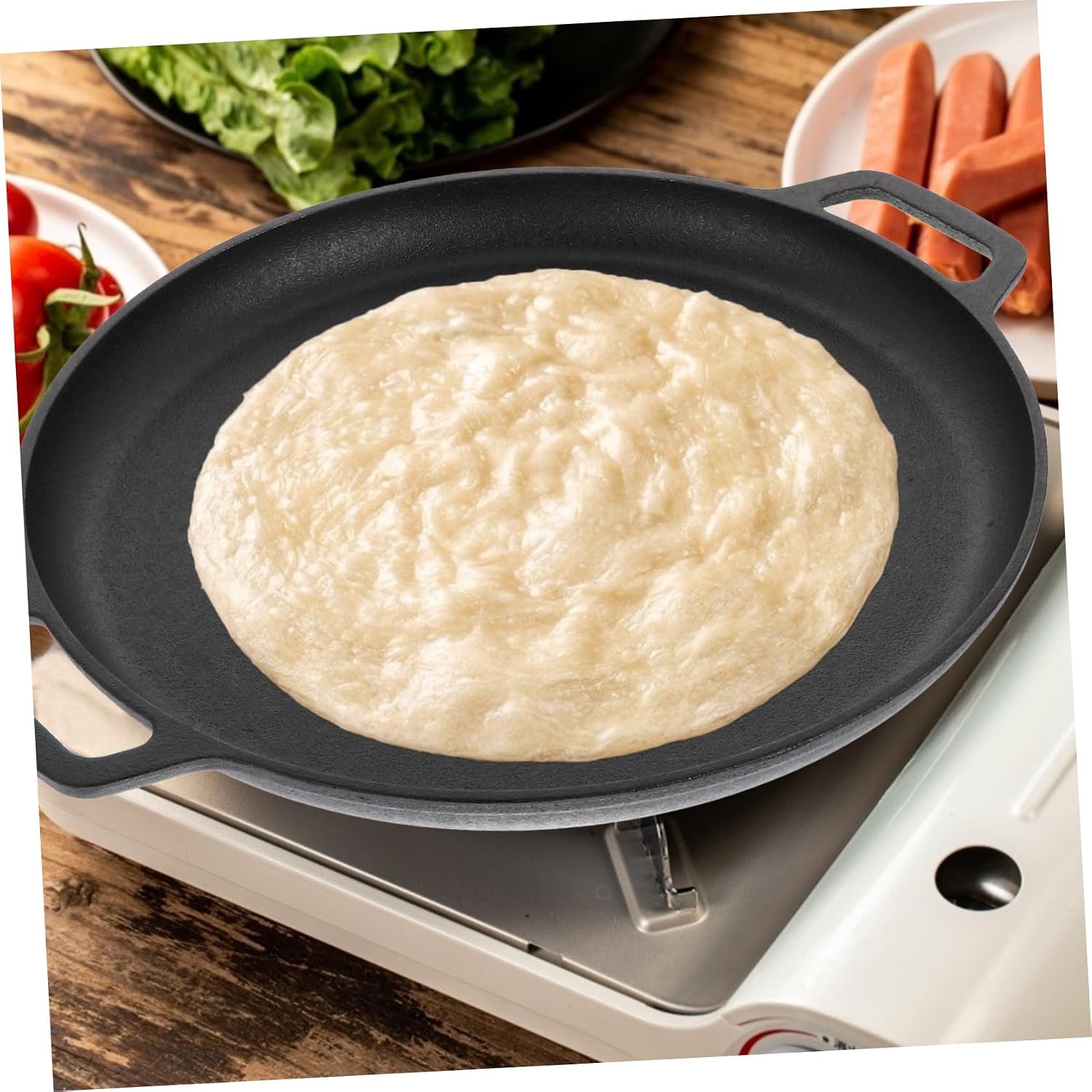 Cast Iron Pancake Pan 30cm Non-coated Skillet for Crepes and Omelettes Household Pizza and Cooking Frying Pan for Stovetop Use