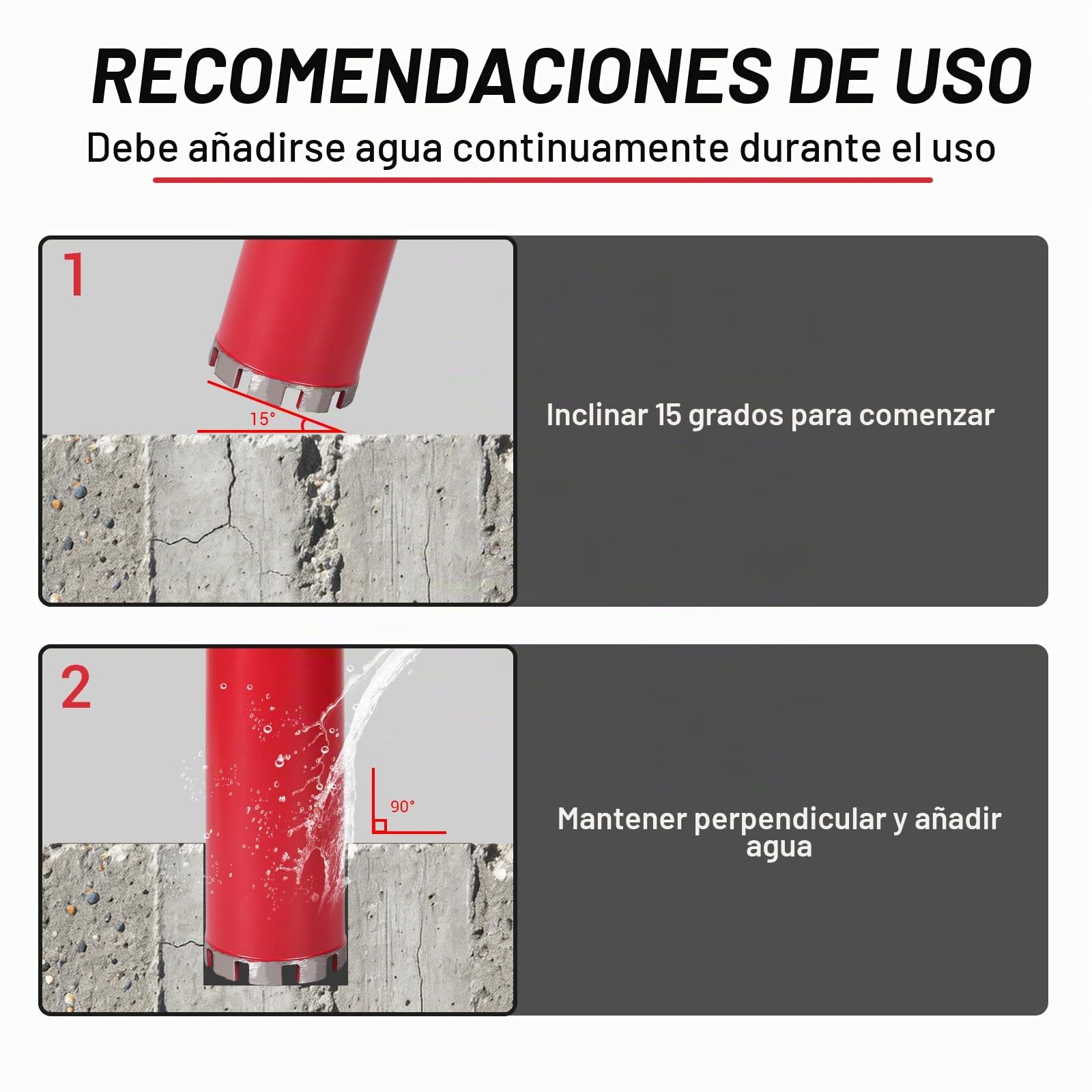 CPROSP Corona de Perforación de Diamante 1¼" UNC, Ø52 mm, L420 mm, Soldada por Láser, Corona de Perforación para Taladrado en Húmedo, Broca para Taladrar Hormigón, Mampostería y Piedra